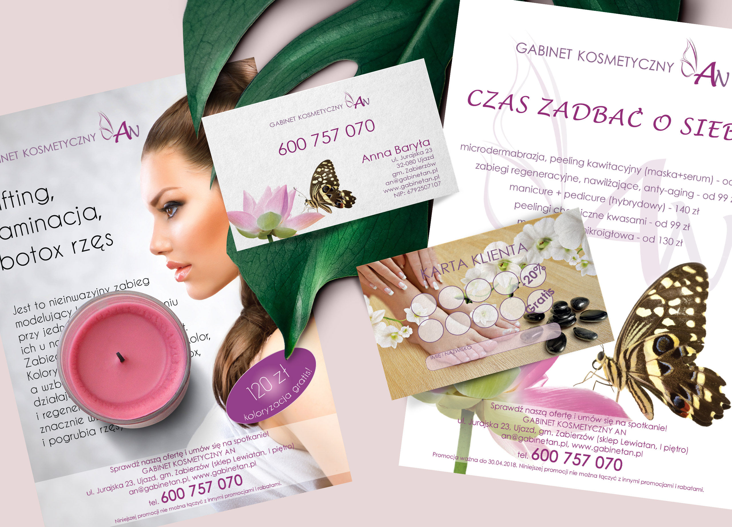 Visual brand identity for Beauty salon An www.gabinetan.pl